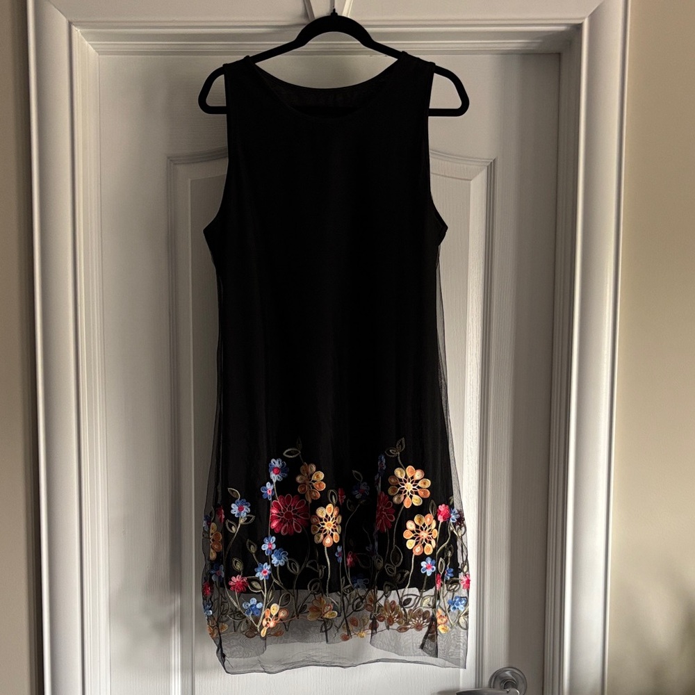 SHEIN Black Dress with Colorful Floral Embroidery